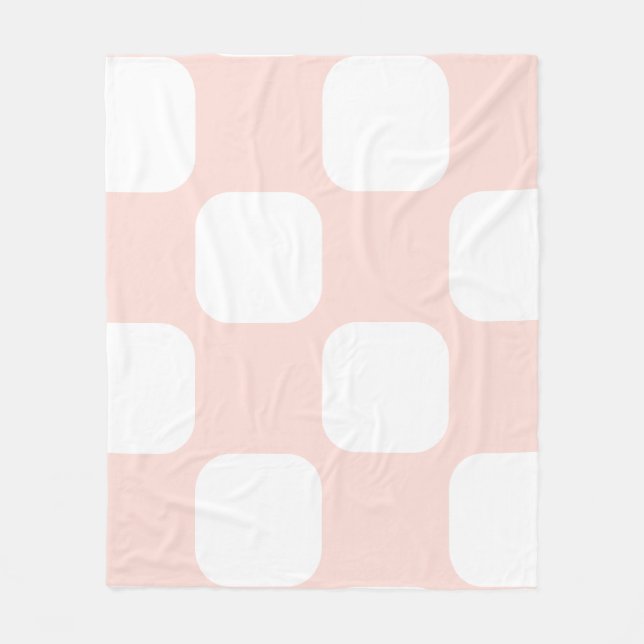 Soft Pastel Pink & White Squircle Pattern Design Fleece Blanket (Front)