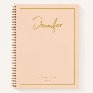 Soft Pastel Pinky Golden Custom Handwritting Name Notebook