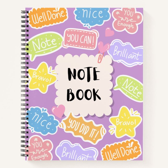 Soft Pastel Playful Modern Motivational Quote  Notebook (Front)