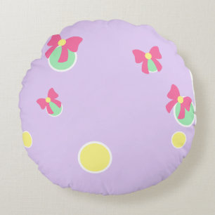 soft pastel polka dots and bows round pillow