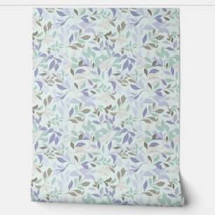 Soft pastel purple and sage green leaves chic wallpaper