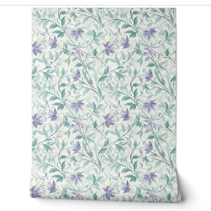 Soft pastel purple and sage green leaves chic wallpaper