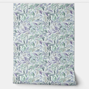 Soft pastel purple and sage green leaves chic wallpaper