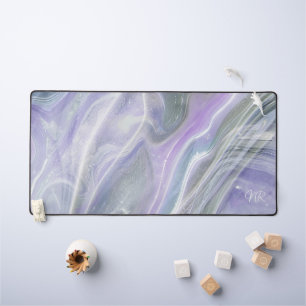   Soft Pastel Purple Grey Marble Add Name Monogram Desk Mat