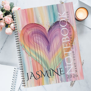 Soft Pastel Rainbow Whimsical Watercolor Heart  Notebook