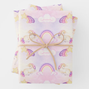 Soft Pastel Rainbows And Unicorns Wrapping Paper Sheet