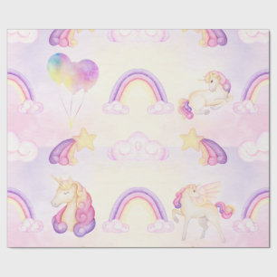 Soft Pastel Rainbows Unicorns Clouds And Stars Wrapping Paper