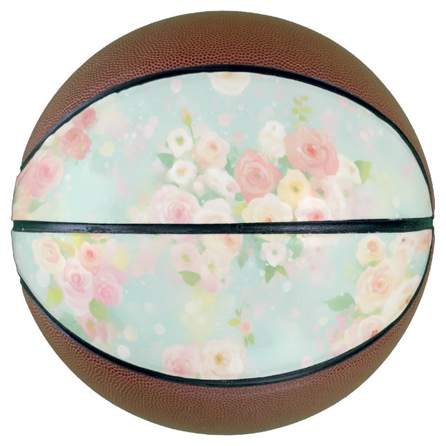 Soft Pastel Rose Pattern on Aqua Background Basketball (Front)