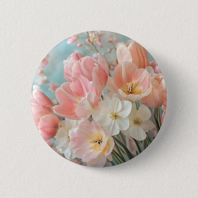 Soft Pastel Spring Flowers Design Delicate Florals 2 Inch Round Button (Front)