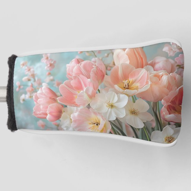 Soft Pastel Spring Flowers Design Delicate Florals Golf Head Cover (Front)