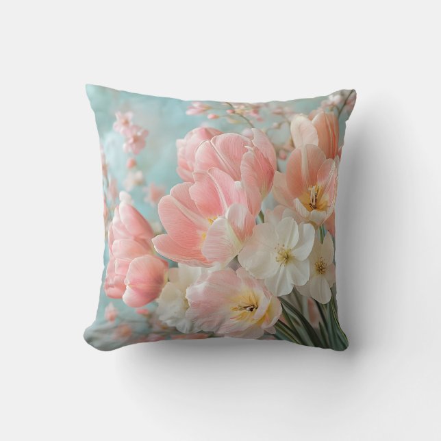 Soft Pastel Spring Flowers Design Delicate Florals Throw Pillow (Front)
