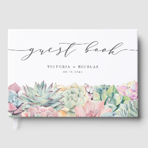 Soft Pastel Succulent Watercolor Garland Wedding Guest Book