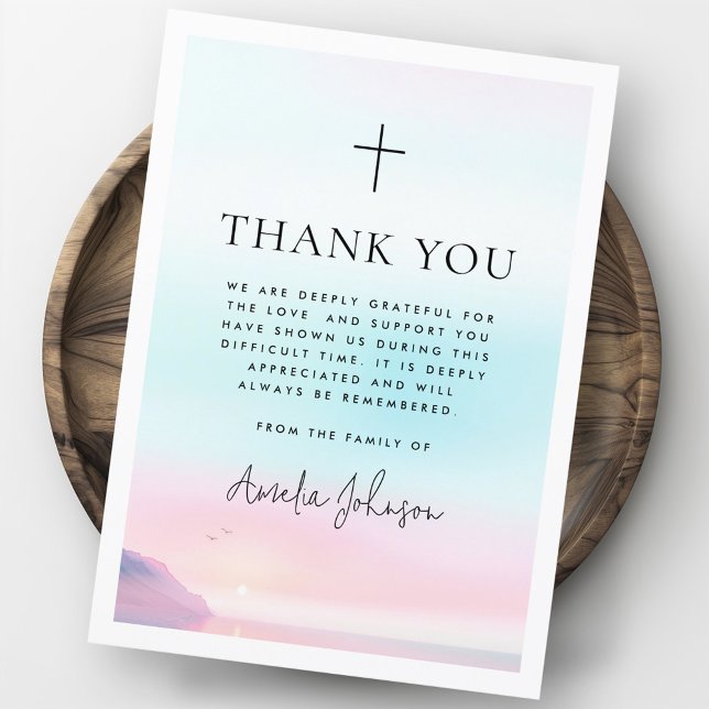 Soft pastel sunrise funeral sympathy thank you card (Soft pastel sunrise funeral sympathy thank you card)