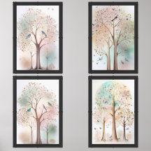 Soft Pastel Tree & Bird Nursery Wall Art Set
