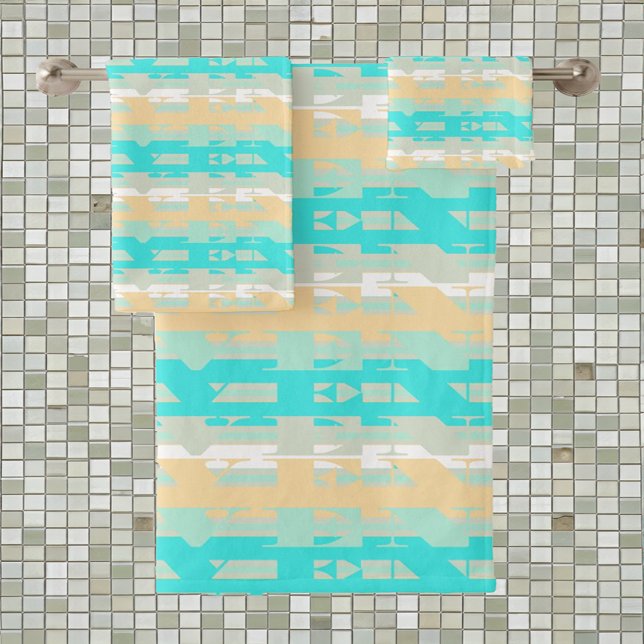 Soft Pastel Turquoise Beige Modern Heaven Pattern Bath Towel Set (Creator Uploaded)