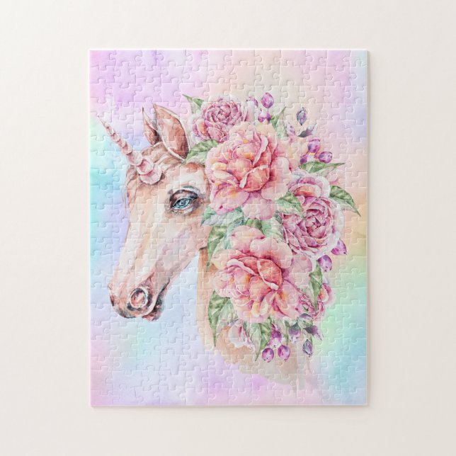 Soft Pastel Unicorn with Roses Jigsaw Puzzle (Vertical)