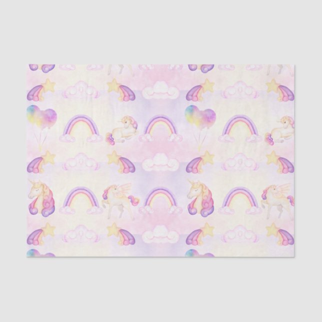 Soft Pastel Unicorns And Rainbows Tissue Paper (Front)