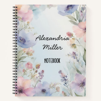 Soft Pastel Watercolor Floral Notebook