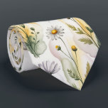 Soft Pastel Watercolor Floral  Tie<br><div class="desc">Bring gentle springtime serenity to your wardrobe with this enchanting cream necktie painted in soft watercolor florals! Delicate white daisies with sunny golden centers, tiny yellow wildflowers, slender green stems, feathery leaves, and subtle budding accents float across a warm off-white/cream background in light pastel washes of pale yellow, sage green,...</div>