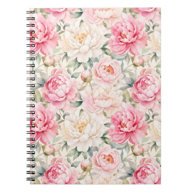 Soft Pastel Watercolor Peony Blossoms Notebook (Front)