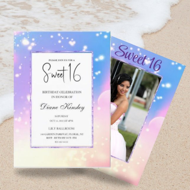 Soft pastel watercolor photo Sweet 16 Invitation (Creator Uploaded)