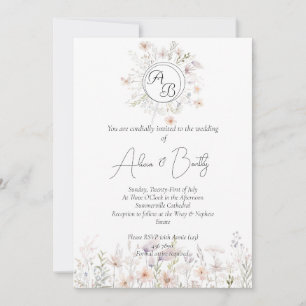Soft Pastel Watercolor Wild Flowers Wedding Invitation