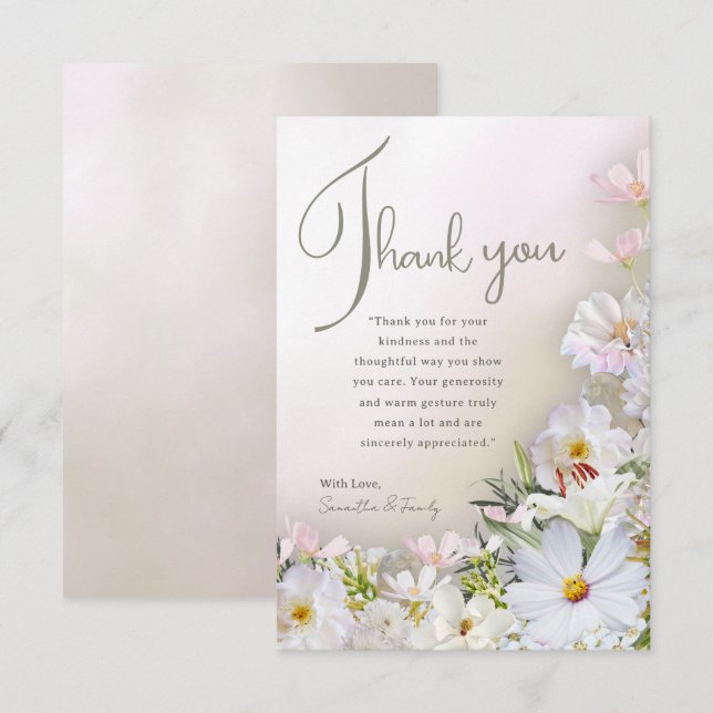 Soft Pastel White Floral Thank You Card (Front/Back)