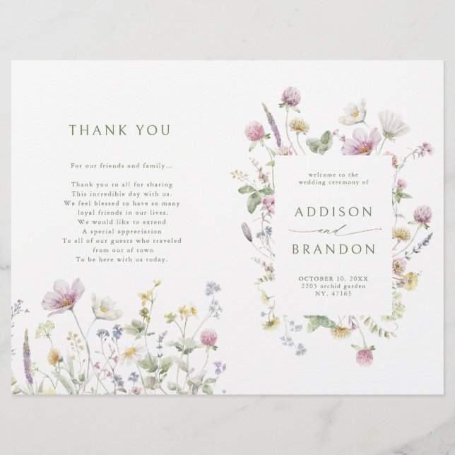 Soft Pastel Wildflower Botanical Wedding Program (Front)