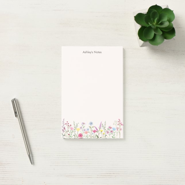 Soft Pastel Wildflower Personalized Post-it Notes (Office)