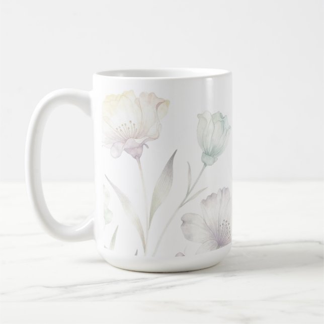 Soft Pastel Wildflowers Watercolor Grace Coffee Mug (Left)