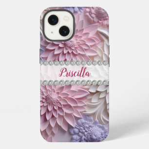 Soft pastels 3D dahlias, diamond frame custom iPhone 13 Case