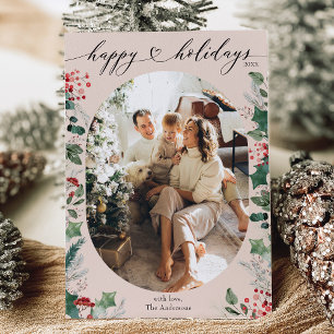 Soft Pastels Pink Green Simple Photo  Holiday Card