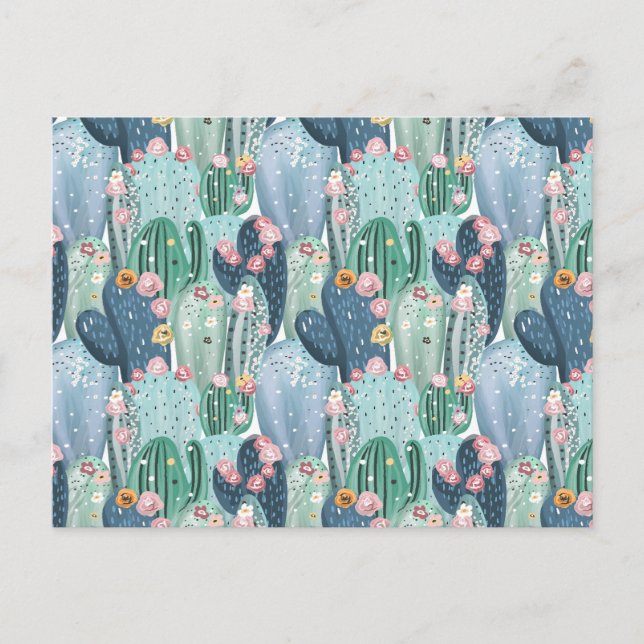 Soft Patel Cactus Pattern Holiday Postcard (Front)