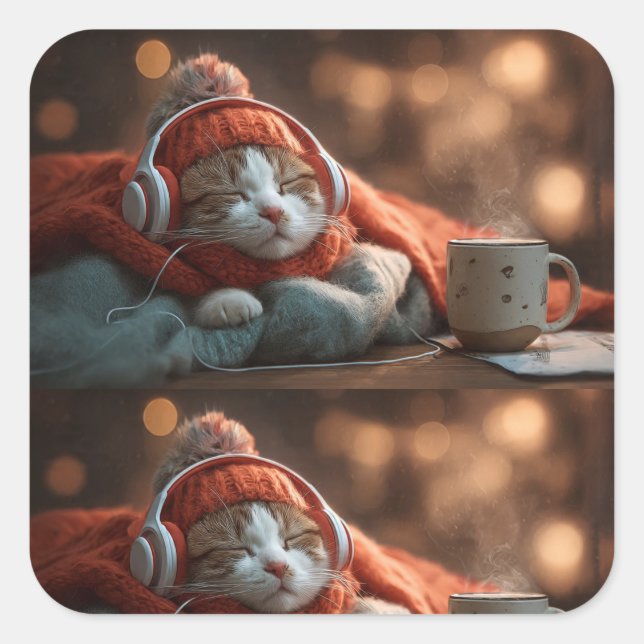 Soft Pause – Cozy Winter Cat Sticker (Front)