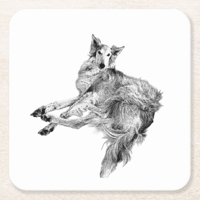 Soft Pause – Silken Windhound Square Paper Coaster (Front)
