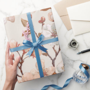 Soft Peach Blossom Ivory Floral Pattern Wrapping Paper