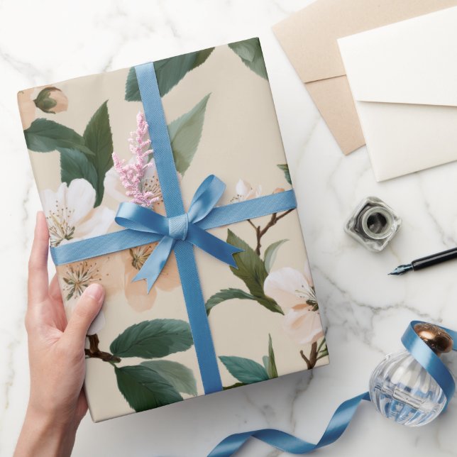 Soft Peach Blossom Ivory Floral Pattern Wrapping Paper (Gifting)