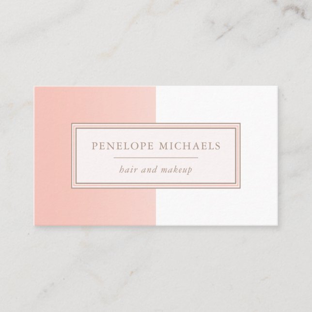 Soft Peach Blush and White Colour Block Business Card (Front)