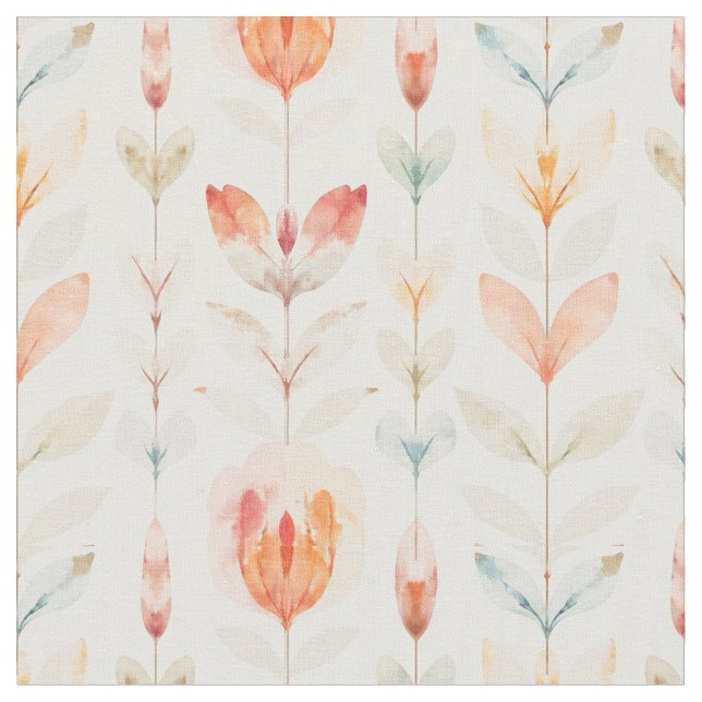Soft Peach Botanical Floral Pattern MH26 Fabric (Close Up)