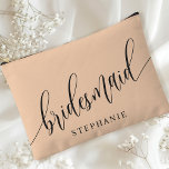 Soft Peach Bridesmaid Modern Calligraphy Accessory Pouch<br><div class="desc">Celebrate your bridal party with this elegant soft peach bridesmaid accessory pouch. Featuring modern calligraphy and customizable with your bridesmaid's name, this pouch is both stylish and practical. The soft dusty sage colour and elegant script create a sophisticated look, perfect for holding makeup, toiletries, or other essentials. This personalized pouch...</div>