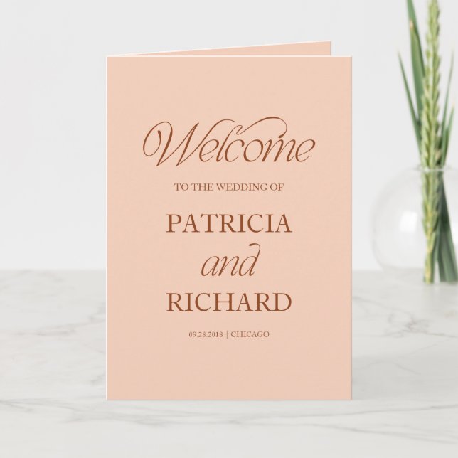 Soft Peach Calligraphy Wedding Folded Program (Front)