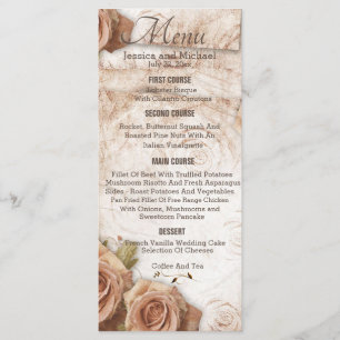 Soft Peach Coloured Roses Wedding Menu