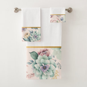SOFT PEACH FLORAL BATHROOM TOWEL SET