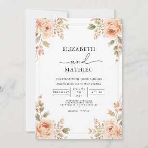 Soft Peach Floral Corner Wedding Invitation