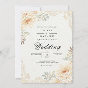 Soft Peach Floral Lace Wedding Invitation