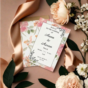 Soft Peach Floral Watercolor Folded Wedding Invita Invitation