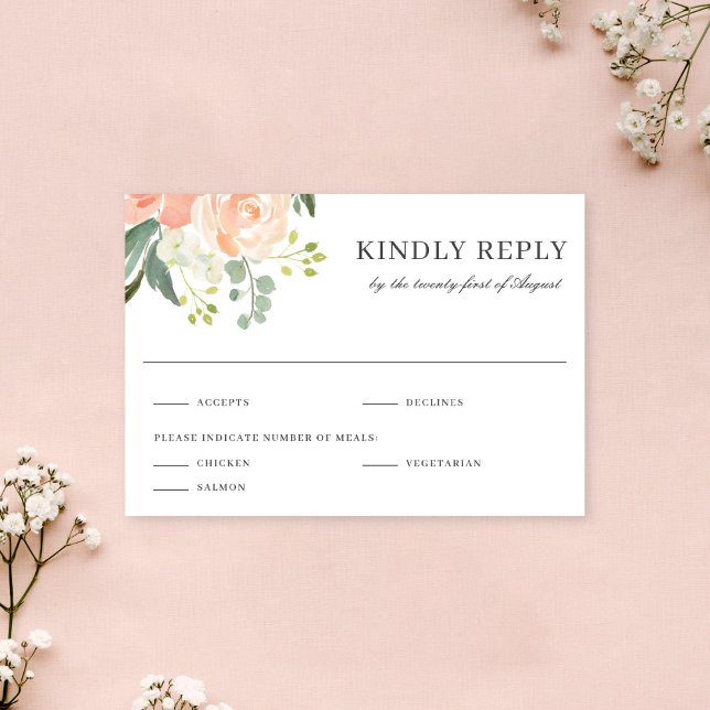 Soft  Peach Floral Watercolor Wedding Reply RSVP Card (Creator Uploaded)