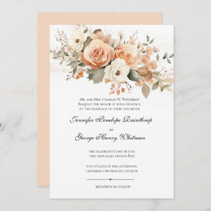 Soft Peach Floral Wedding Invitation