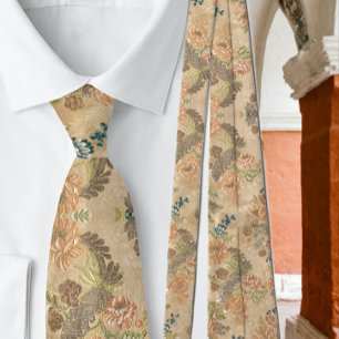 Soft Peach Flowers Olive Leaves Tie