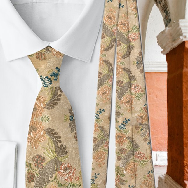 Soft Peach Flowers Olive Leaves Tie (Creator Uploaded)